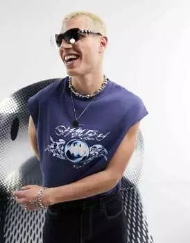Синий жилет в рубчик с принтом Smiley ASOS Smiley Collab