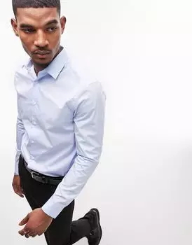 Синяя эластичная рубашка скинни с длинными рукавами Topman