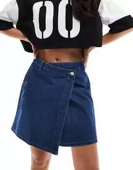 Синяя асимметричная джинсовая юбка с завышенной талией JDY