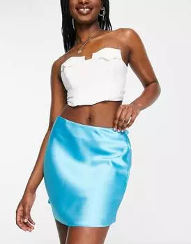 Синяя атласная мини-юбка с хомутом на спине ASOS DESIGN