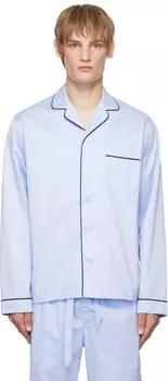 Синяя атласная пижамная рубашка с длинными рукавами Tekla