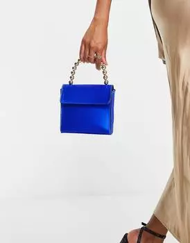 Синяя атласная сумка через плечо ASOS DESIGN с ручкой сверху и съемным ремешком с золотым бисером