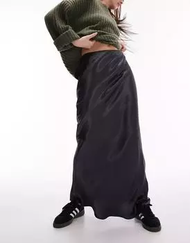 Синяя атласная юбка макси с косым кроем Topshop