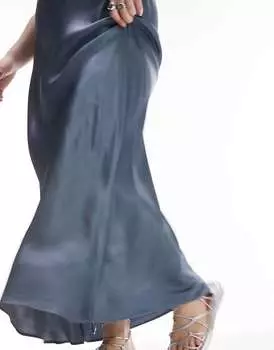 Синяя атласная юбка макси Topshop