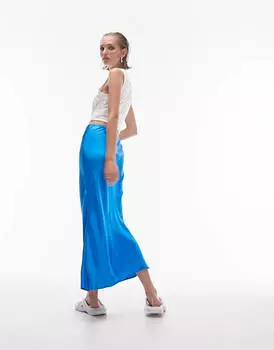 Синяя атласная юбка макси Topshop Petite