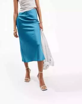 Синяя атласная юбка миди ASOS Tall