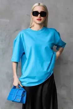 Синяя базовая футболка оверсайз с круглым вырезом MG1687 MADMEXT