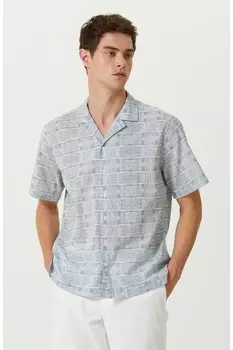 Синяя белая хлопковая рубашка с коротким рукавом Network, синий