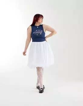 Синяя безполая майка в рубчик с вышивкой спереди ASOS DESIGN PRIDE