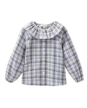 Синяя блузка для девочки в клетку с рюшей на шее Dadati, синий