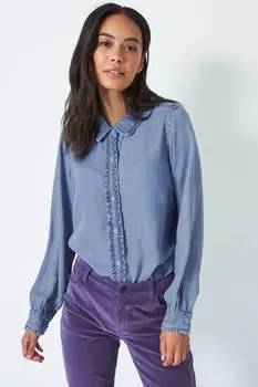 Синяя блузка с воротником и рюшами Crew Clothing Company, синий