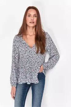 Синяя блузка средней длины с драпировкой и принтом Studio в виде конфетти Sonder, синий