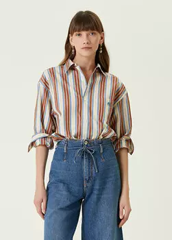 Синяя бордовая красная полосатая рубашка Etro