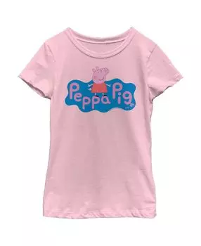Синяя детская футболка с логотипом и вырезом «Свинка Пеппа» для девочек Hasbro