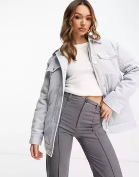 Синяя дутая куртка из массивного вельвета ASOS