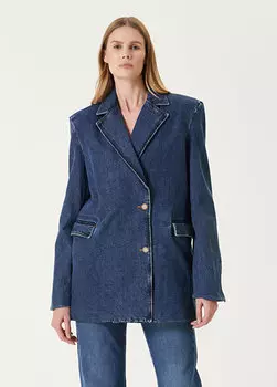 Синяя двубортная джинсовая куртка с воротником-бабочкой mani Loulou Studio