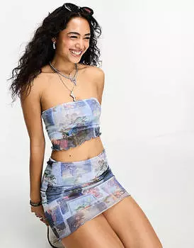 Синяя джинсовая бандо с сетчатым принтом Bershka