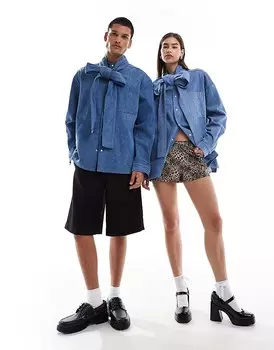 Синяя джинсовая блузка унисекс с бантом Sister Jane