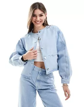 Синяя джинсовая куртка без воротника ASOS DESIGN