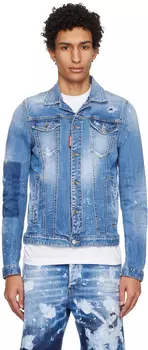 Синяя джинсовая куртка квадратной формы с эффектом потертости Dsquared2
