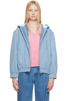 Синяя джинсовая куртка с капюшоном на молнии Maison Kitsun