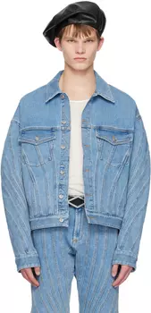 Синяя джинсовая куртка свободного кроя со спиральными вставками Mugler