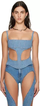 Синяя джинсовая майка Mugler Illusion