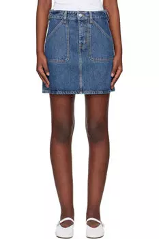 Синяя джинсовая мини-юбка с накладными карманами Filippa K