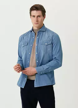 Синяя джинсовая рубашка Brunello Cucinelli