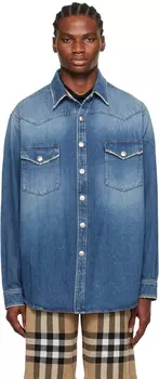 Синяя джинсовая рубашка Burberry с эффектом потертостей