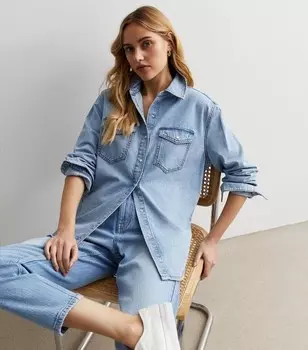 Синяя джинсовая рубашка с длинным рукавом New Look, синий