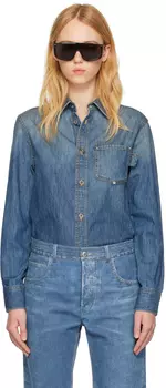 Синяя джинсовая рубашка с расклешенным воротником Bottega Veneta