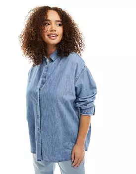 Синяя джинсовая рубашка в стиле минимализм ASOS DESIGN Curve