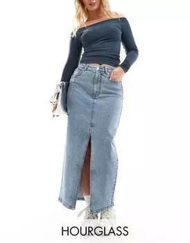 Синяя джинсовая юбка макси с разрезом по краю ASOS DESIGN Hourglass