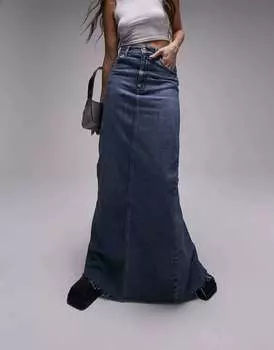 Синяя джинсовая юбка Topshop из эластичного денима с завышенной талией