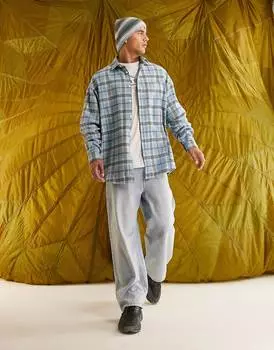 Синяя фланелевая рубашка оверсайз в клетку с начесом ASOS DESIGN