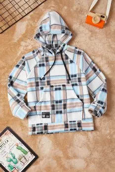 Синяя флисовая толстовка с рисунком в клетку для мальчиков 16646 Sellfie Kids