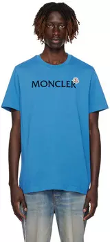 Синяя флокированная футболка Moncler, Bright blue