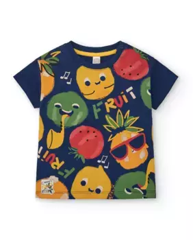 Синяя футболка для мальчика с фруктовым принтом спереди Tuc tuc, темно-синий