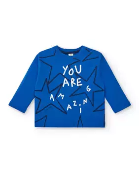 Синяя футболка для мальчика с принтом звезды и надписью Tuc tuc