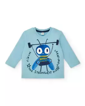 Синяя футболка для мальчика с принтом животных и длинными рукавами Tuc tuc