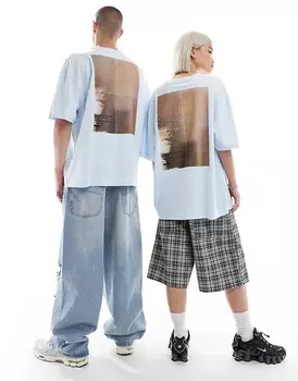 Синяя футболка для скейтеров COLLUSION унисекс с фотопринтом