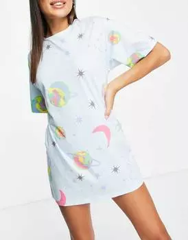 Синяя футболка для сна ASOS DESIGN space scene