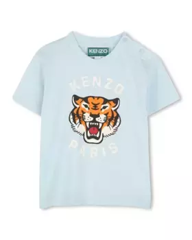 Синяя футболка из хлопка Kenzo Kids, голубой