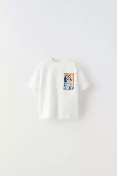 Синяя футболка ludo studio ZARA, белый