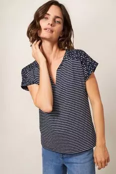 Синяя футболка Nelly с треугольным вырезом горловины White Stuff, синий