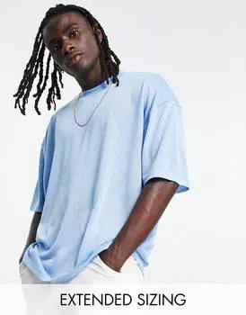 Синяя футболка оверсайз из льна с короткими рукавами ASOS DESIGN