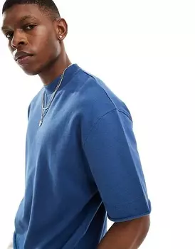Синяя футболка оверсайз с декоративной строчкой ASOS DESIGN