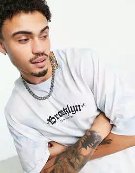 Синяя футболка оверсайз с готическим текстовым принтом на груди ASOS DESIGN