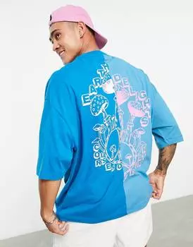 Синяя футболка оверсайз с принтом на спине ASOS DESIGN